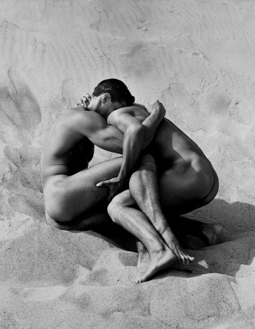 Tony and Brian in Sand, Paradise Cove, 1986, 20 x 16 Inches, Silver Gelatin Photograph, Edition of 25