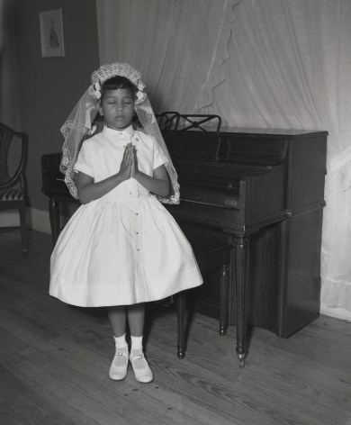 Debra Nell Brittenum in her home late at night in First Communion gown, n.d., Archival Pigment Print