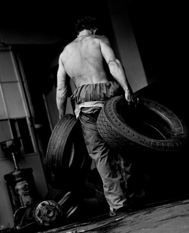 Fred with Tires III, Hollywood, 1984, 14 x 11 Inches, Silver Gelatin Photograph, Edition of 25