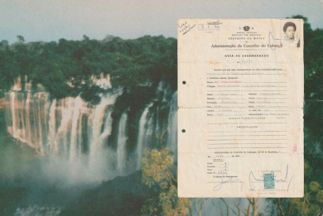 Maria Abranches, A&nbsp;collage&nbsp;displaying&nbsp;the&nbsp;arrival&nbsp;document&nbsp;of&nbsp;9-year-old&nbsp;Ana&nbsp;Maria&nbsp;Jeremias&nbsp;in&nbsp;Portugal&nbsp;in&nbsp;1975.