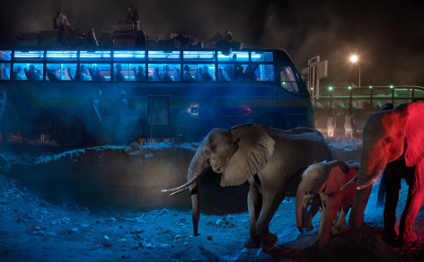 Bus Station with Elephants Retreating, 2018, Archival Pigment Print