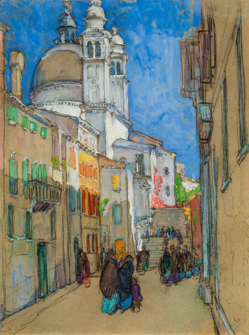 JANE PETERSON (1876&ndash;1965), &quot;Rio Terra de Catecumeni, Venice,&quot; about 1920. Gouache, watercolor, and charcoal on paper, 22&nbsp;3/4 x 17 in.