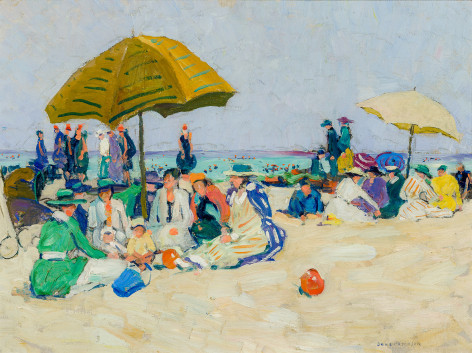JANE PETERSON (1876&ndash;1965), &quot;Picnic at the Beach,&quot; about 1915. Oil on canvas, 18 x 24 in.
