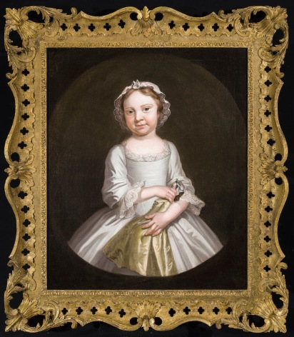 JOHN WOLLASTON (about 1710&ndash;about 1775), &quot;Portrait of Isabella Morris,&quot; about 1755. Oil on canvas, 30 1/8 x 25 1/8 in. Showing period rococo pierced gilded frame.