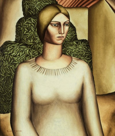 Girl with Acacia Tree, 1931, Oil on canvas, 27 x 23 in.