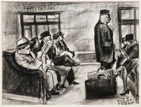 RUTH LIGHT BRAUN (1906&ndash;2003), &quot;Grand Central Terminal,&quot; about 1928. Cont&eacute; crayon on paper, 8 1/2 x 11 in.