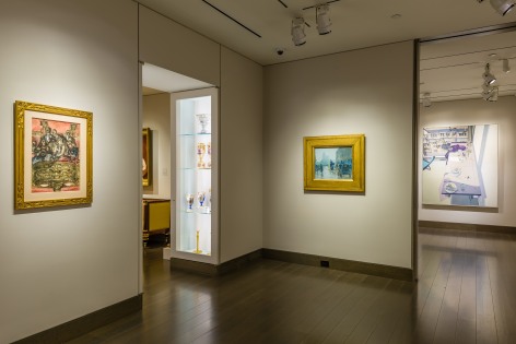 &quot;The Madding Crowd&quot; gallery installation, June 2021. Galleries 2 and 3, with works by (left to right) Reginald Marsh, Childe Hassam, and John Moore.