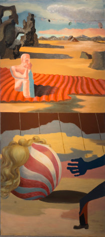 JAMES GUY (1909&ndash;1983), The Camouflage Man in a Landscape (A 6-panel Mural), 1939. Oil on Masonite, 83 x 216 in. Each panel, 83 x 36 in. Panel 2.