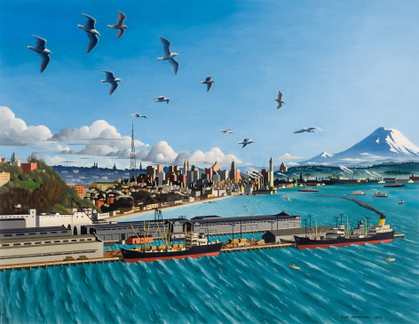 THOMAS FRANSIOLI (1906&ndash;1997), &quot;View of Seattle,&quot; 1950. Oil on canvas, 21 x 27 in.
