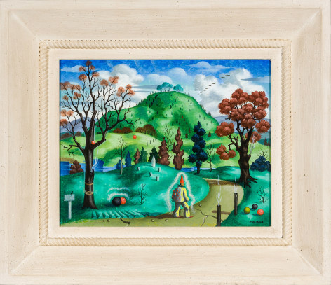 GEORGE MARINKO (1908&ndash;1987), &quot;Harlequin&rsquo;s Holiday,&quot; about 1940&ndash;42. Oil on canvas board, 8 x 10 in. Showing painted frame.