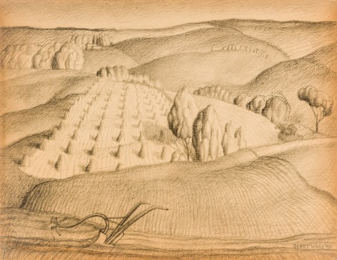 GRANT WOOD (1891&ndash;1942), &quot;Study No. 1, Fall Plowing, 1931. Charcoal and pencil on paper, 10 3/4 x 14 in.