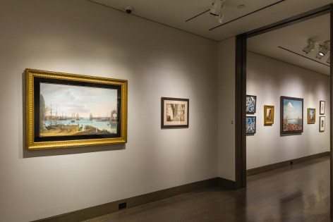 &quot;The Madding Crowd&quot; gallery installation, June 2021. Galleries 2 and 3, with works by (left to right) Nicolino Calyo, Lawrence Blazey, Winold Reiss, Colin Campbell Cooper, etc.