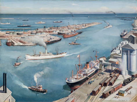 PAUL STARRETT SAMPLE (1896–1974), "San Pedro Harbor," 1937. Oil on canvas, 30 x 40 in.