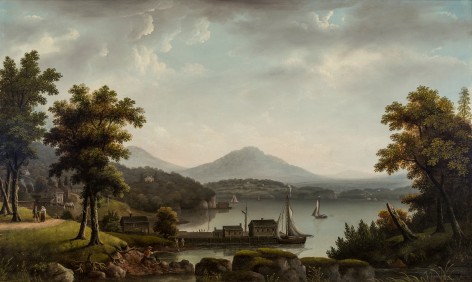Francis Guy (1760&ndash;1820), &quot;Rhinebeck Landing, Hudson River,&quot; about 1817&ndash;20. Oil on canvas, 39 1/2 x 66 in.