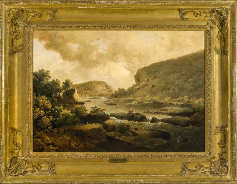 THOMAS DOUGHTY (1791&ndash;1856), &quot;View at Harper&rsquo;s Ferry, from Below,&quot; about 1825&ndash;27. Oil on canvas, 17 x 24 in. Showing period gilded cove frame.