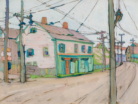 JANE PETERSON (1876&ndash;1965), &quot;A Street in Gloucester,&quot; about 1916&ndash;20 Gouache on paper, 18 x 23 5/8 in.