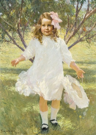 FRANK WESTON BENSON (1862&ndash;1951), &quot;Portrait of a Young Girl, Mary Estes Smith,&quot; 1909. Oil on canvas, 44 1/2 x 33 in.