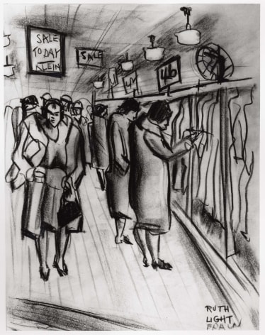 RUTH LIGHT BRAUN (1906&ndash;2003), &quot;Klein&rsquo;s Dress Shop, Union Square,&quot; about 1928&ndash;29. Cont&eacute; crayon on paper, 11 x 8 1/2 in.