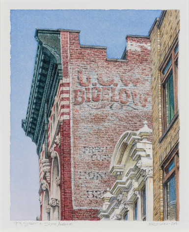 Frederick Brosen (b. 1954), "9th Street and Sixth Avenue," 2024. Watercolor over graphite on paper, 10 x 8 in.