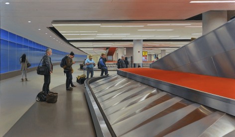 MARC TRUJILLO (b. 1966), "John F. Kennedy International Airport," 2015. Oil on panel, 16 x 27 in.