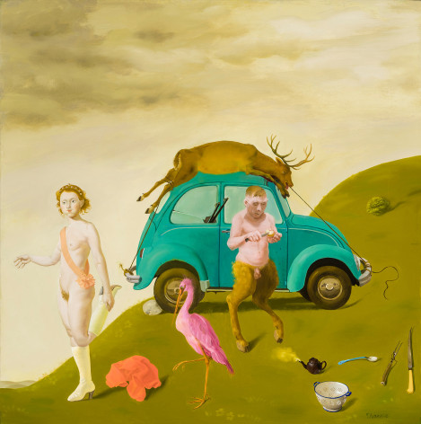 Afternoon of a Satyr, 1989.  Oil on canvas, 20 x 19 7/8 in.   Signed (at lower right): Sharrer.