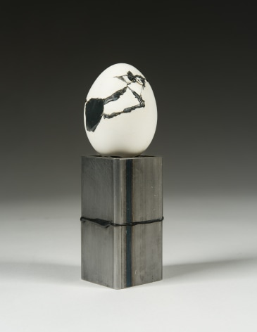 Mar&iacute;a Elena Gonz&aacute;lez (b. 1957)  Egg I, 2020  Egg shell, epoxy, steel, rubber  5 1/2 x 1 3/4 x 1 3/4 in.