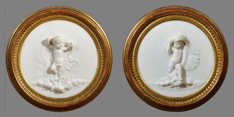 WILLIAM COUPER (1853&ndash;1942), &quot;Morning,&quot; 1882. Marble relief, 19 in. diameter; and &quot;Evening,&quot; about 1876. Marble relief, 19 in. diameter.