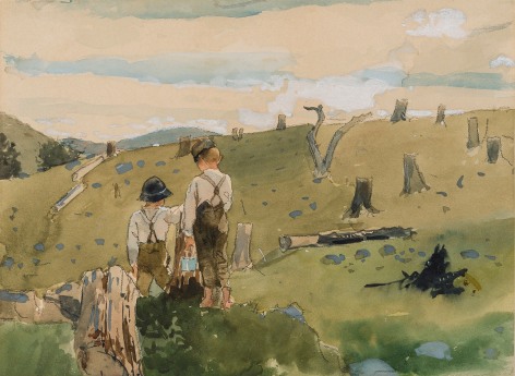 WINSLOW HOMER (1836&ndash;1910), &quot;Boys on a Hillside,&quot; 1879. Watercolor, gouache, and pencil on paper, 8 1/8 x 11 1/2 in.