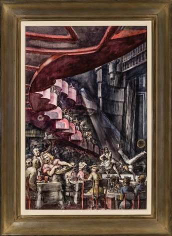 REGINALD MARSH (1898&ndash;1954), Cabaret, 1938. Tempera and pencil on gessoed panel, 35 3/4 x 23 3/4 in., framed.