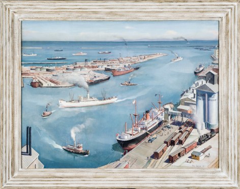PAUL SAMPLE (1896&ndash;1974), San Pedro Harbor, 1937. Oil on canvas, 30 x 40 in. With original painted wood frame.