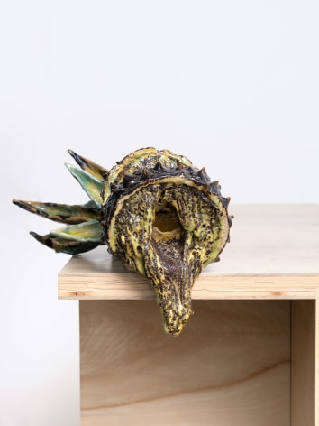 RYAN MICHAEL FLORES&nbsp;  Carved Pineapple, 2022  Glazed stoneware and porcelain, 16 x 8 x 6 in.