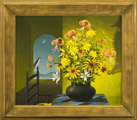 THOMAS FRANSIOLI (1906&ndash;1997), Still Life of Flowers, 1959. Oil on canvas, 24 x 28 in. Showing gilded frame.