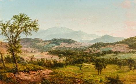 LOUIS REMY MIGNOT (1831&ndash;1870), &quot;View of the Fishkill Mountains from Highland Grove,&quot; about 1855. Oil on canvas, 25 x 49 in.