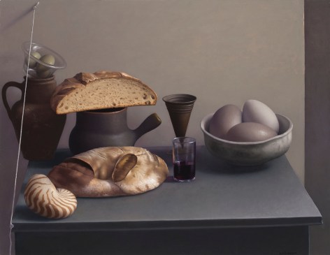 Amy Weiskopf&nbsp; (b.1957), Still Life with Bread, Shell and Eggs, 2016