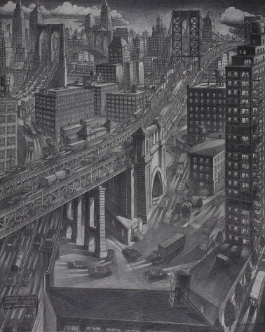 DUMBO, 2014, Charcoal on paper, mounted on board, 60 x 48 in.&nbsp;