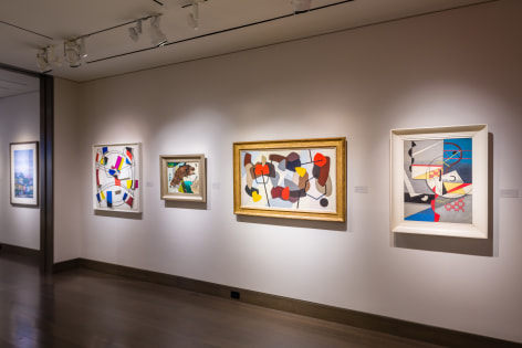 &quot;Summer Selections 2023.&quot; Gallery 1 view with works by James Guy, Arthur Dove, and George L. K. Morris. A watercolor by Frederick Brosen is visible through the doorway to Gallery 3.