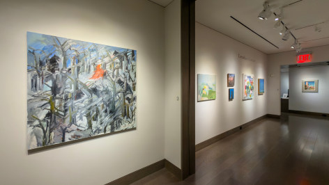 Installation, "Cornelia Foss: Little Red": Gallery 3, looking into Gallery 1 and entrance foyer