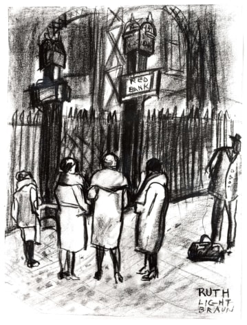 RUTH LIGHT BRAUN (1906&ndash;2003), &quot;Waiting for the Train, Pennsylvania Station,&quot; about 1928. Cont&eacute; crayon on paper, 11 x 8 1/2 in.