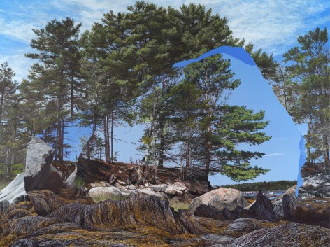 Colin Hunt (b. 1973), Untitled (Island), 2024, Egg tempera on panel, 33 x 44 in.
