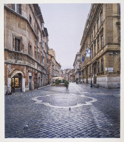 Piazza delle Cinque Scole, 2015, Watercolor over graphite on paper, 30 x 26 in.&nbsp;