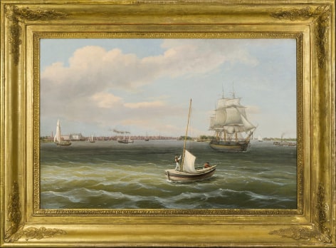 THOMAS BIRCH (1779&ndash;1851), &quot;View of Philadelphia Harbor,&quot; about 1835&ndash;40. Oil on canvas, 20 x 30 1/4 in. Showing period gilded Neo-Classical frame.
