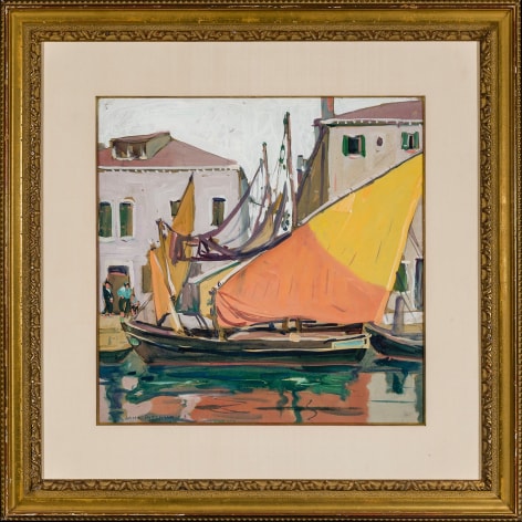 JANE PETERSON (1876&ndash;1965), &quot;Venice,&quot; about 1918&ndash;20. Gouache on paper, 17 1/2 x 17 1/2 in. Showing gilded Louis XV-style watercolor frame and linen mat.