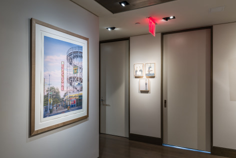 &quot;The Madding Crowd&quot; gallery installation, June 2021. Entrance hallway, with works by (left to right) Frederick Brosen and Diana Horowitz.