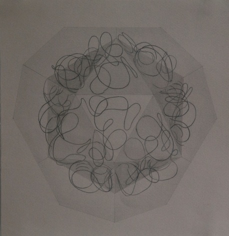 a drawing by Zoe Pettijohn Schade of a complex pattern created by multiple mirrors and reflections