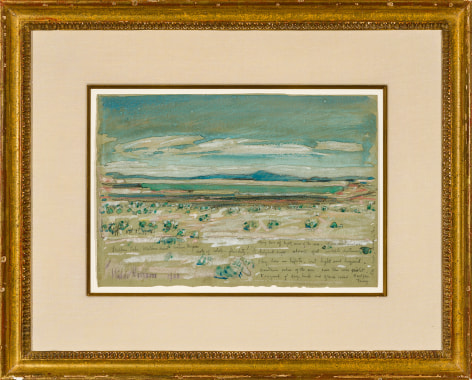 CHILDE HASSAM (1859&ndash;1935), &quot;Malheur Lake, Eastern Oregon,&quot; 1908. Watercolor, pastel, crayon, and Chinese white on paper, 7 x 10 in. Showing gilded American Impressionist style frame.