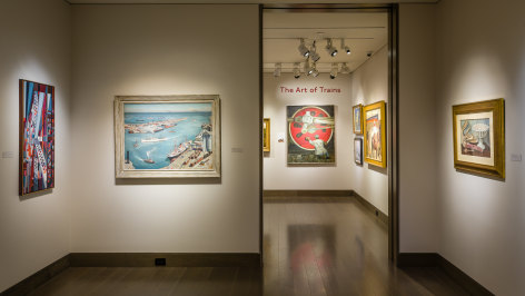 &quot;The Art of Trains&quot; at Hirschl &amp; Adler, view of doorway to Gallery 3 and the exhibition from Gallery 2