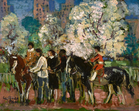 horses and riders in central park
