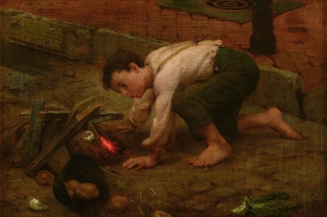 boy with campfire