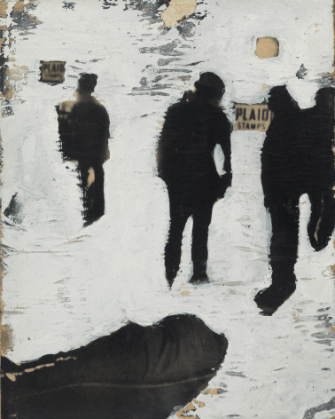 Shadow Figures in the City, 1959, Acrylic and paper collage on canvas board