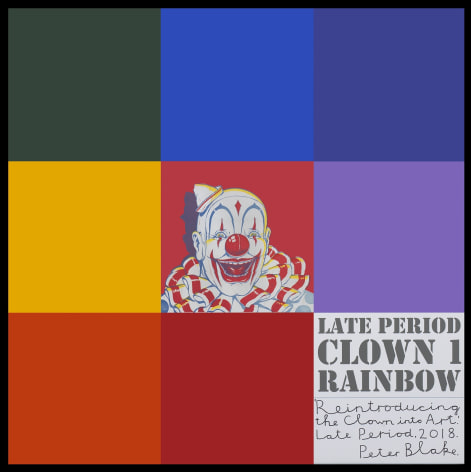 Late Period Clown #1: Rainbow, 2018, Acrylic, enamel, and inkjet print on board